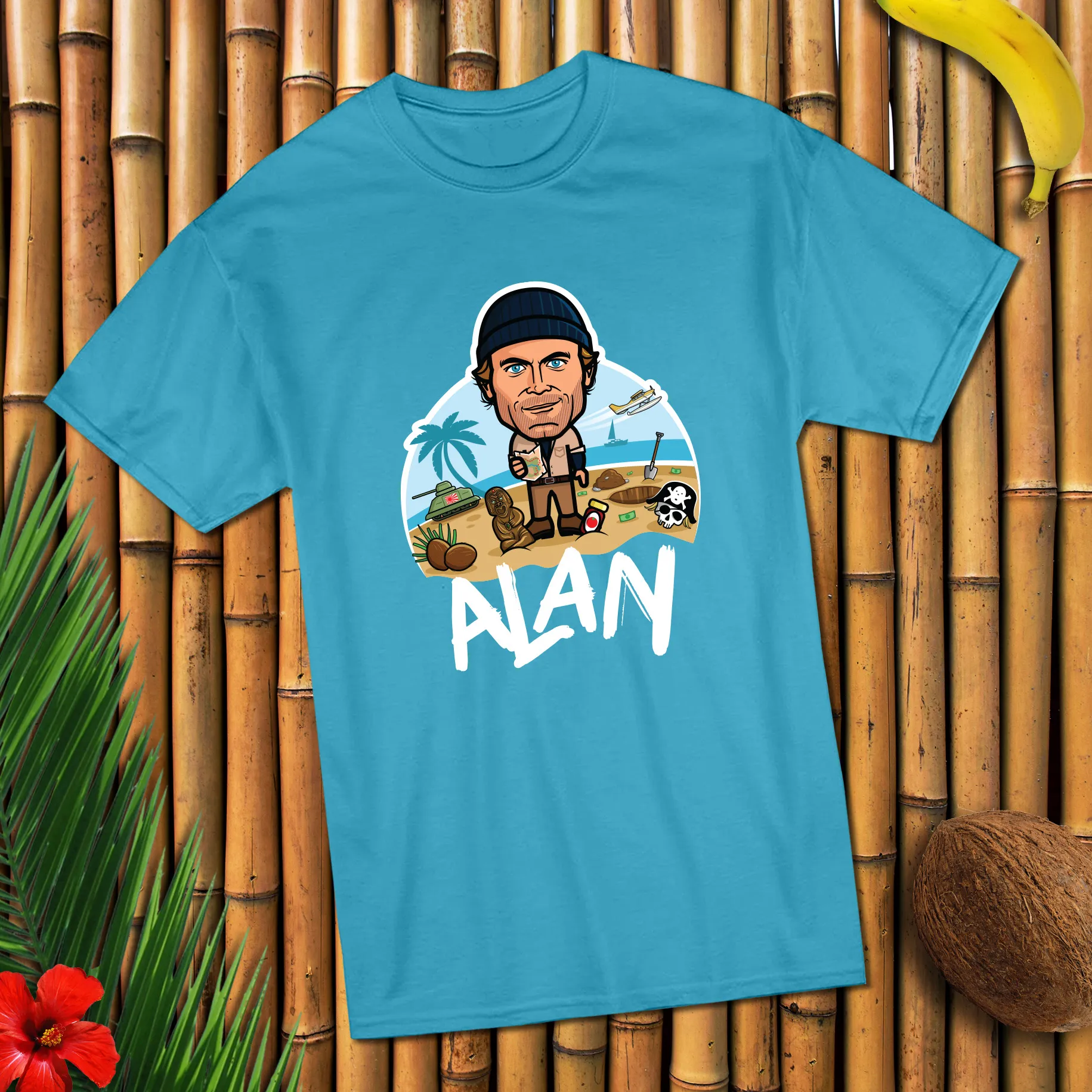 Meine Helden illustrated character on blue t-shirt