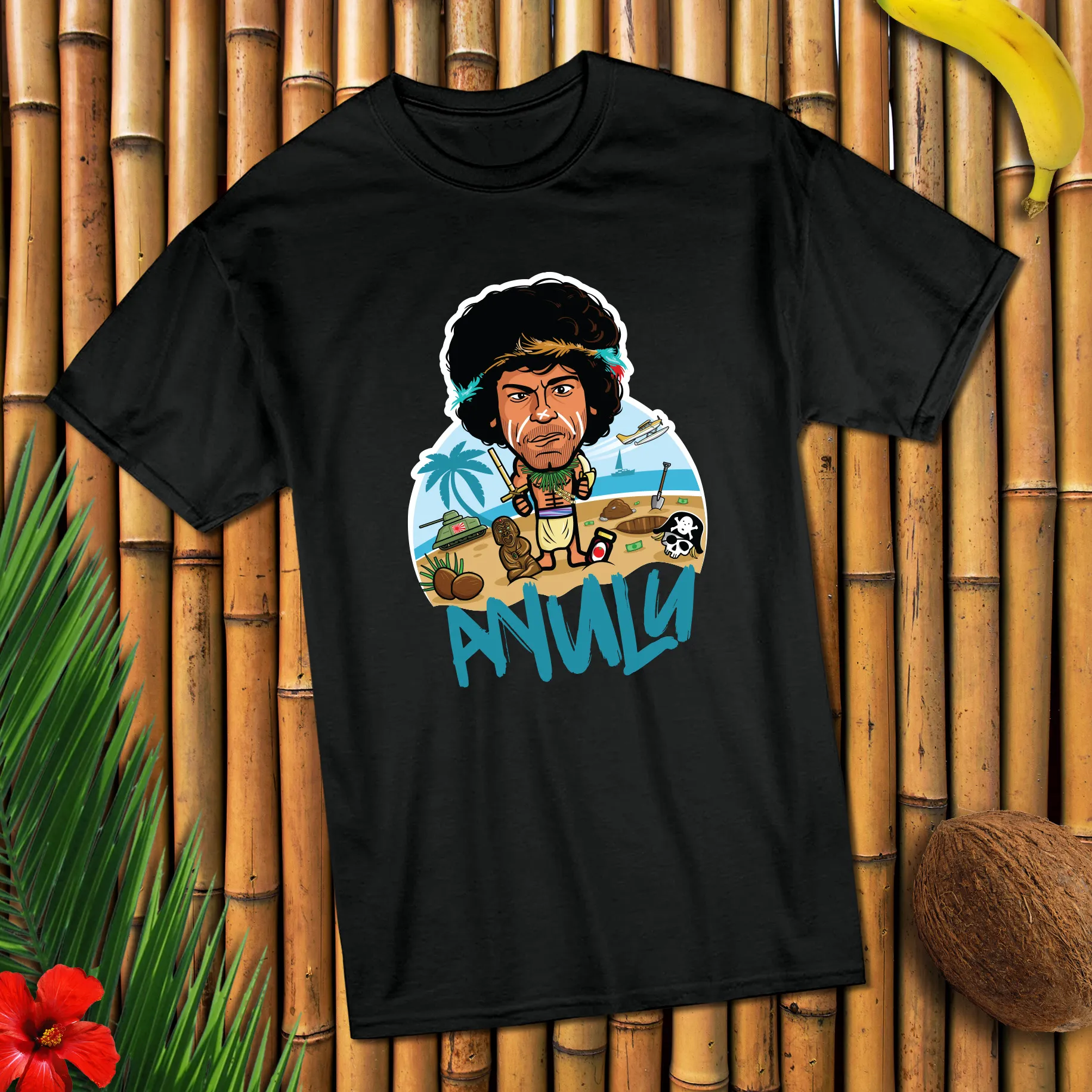 Meine Helden character illustration on black shirt