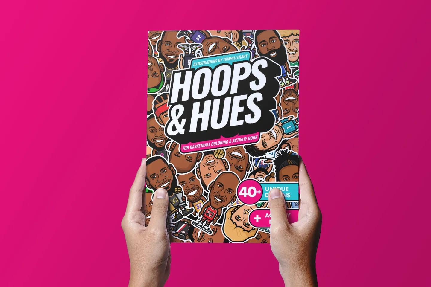 Hoops & Hues coloring book page with basketball character