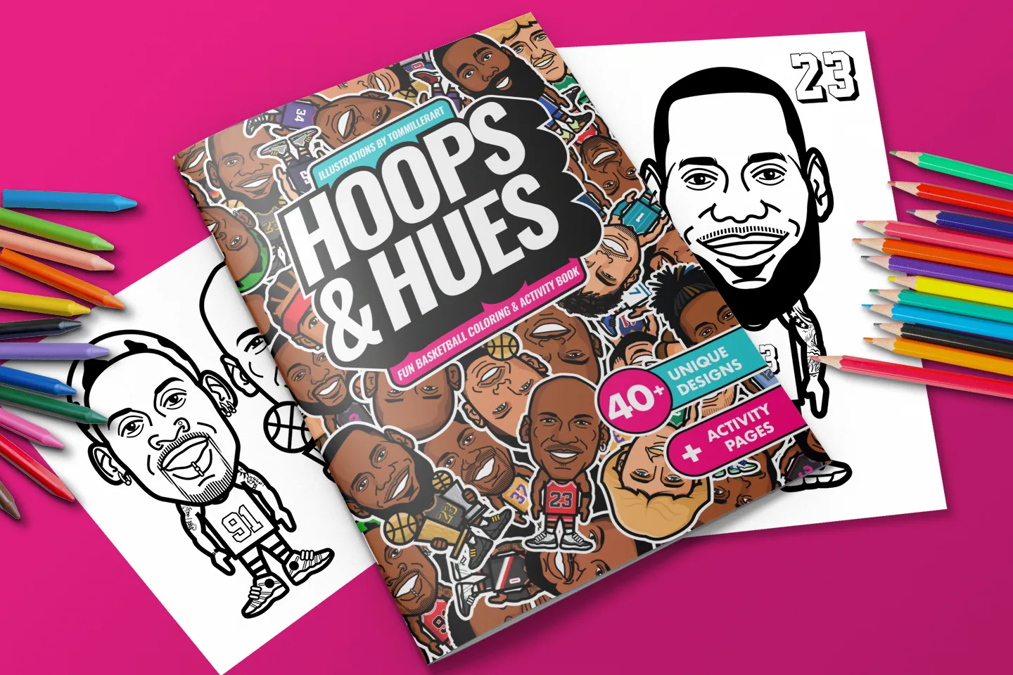 Hoops & Hues coloring book spread