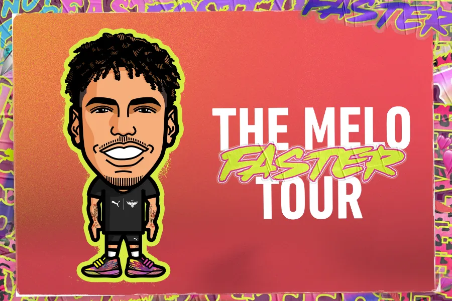 The Melo Faster Tour – illustrated LaMelo Ball character on colorful background