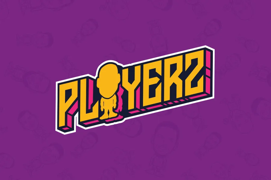 Playerz – illustrated basketball player characters logo on purple background
